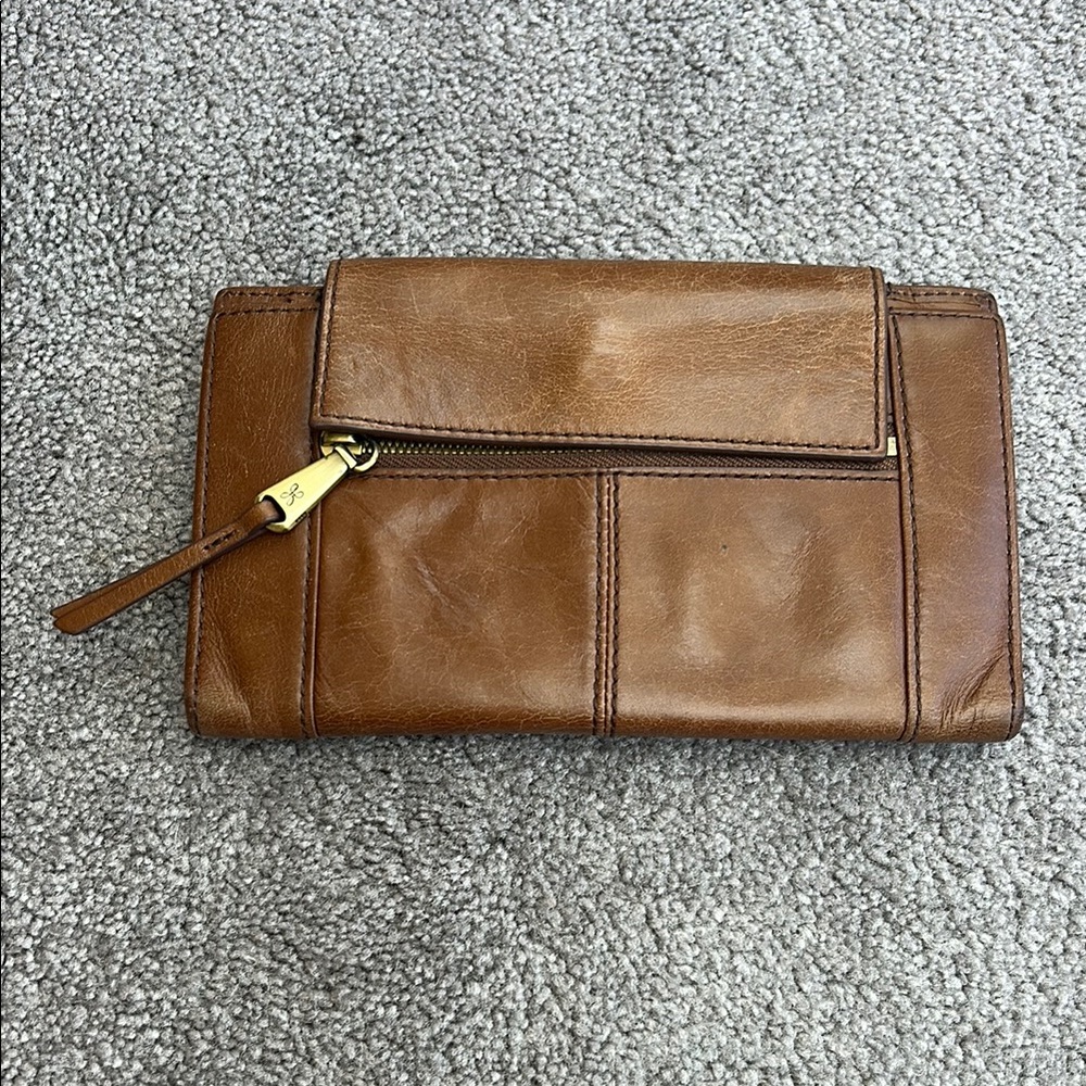 HOBO Brown Leather Wallet with Smooth Finish and Structured Design